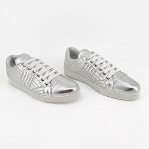 Prada Diagramme Quilted Sneakers EU 39.5 US 9.5 Metallic Silver Low Top Shoe